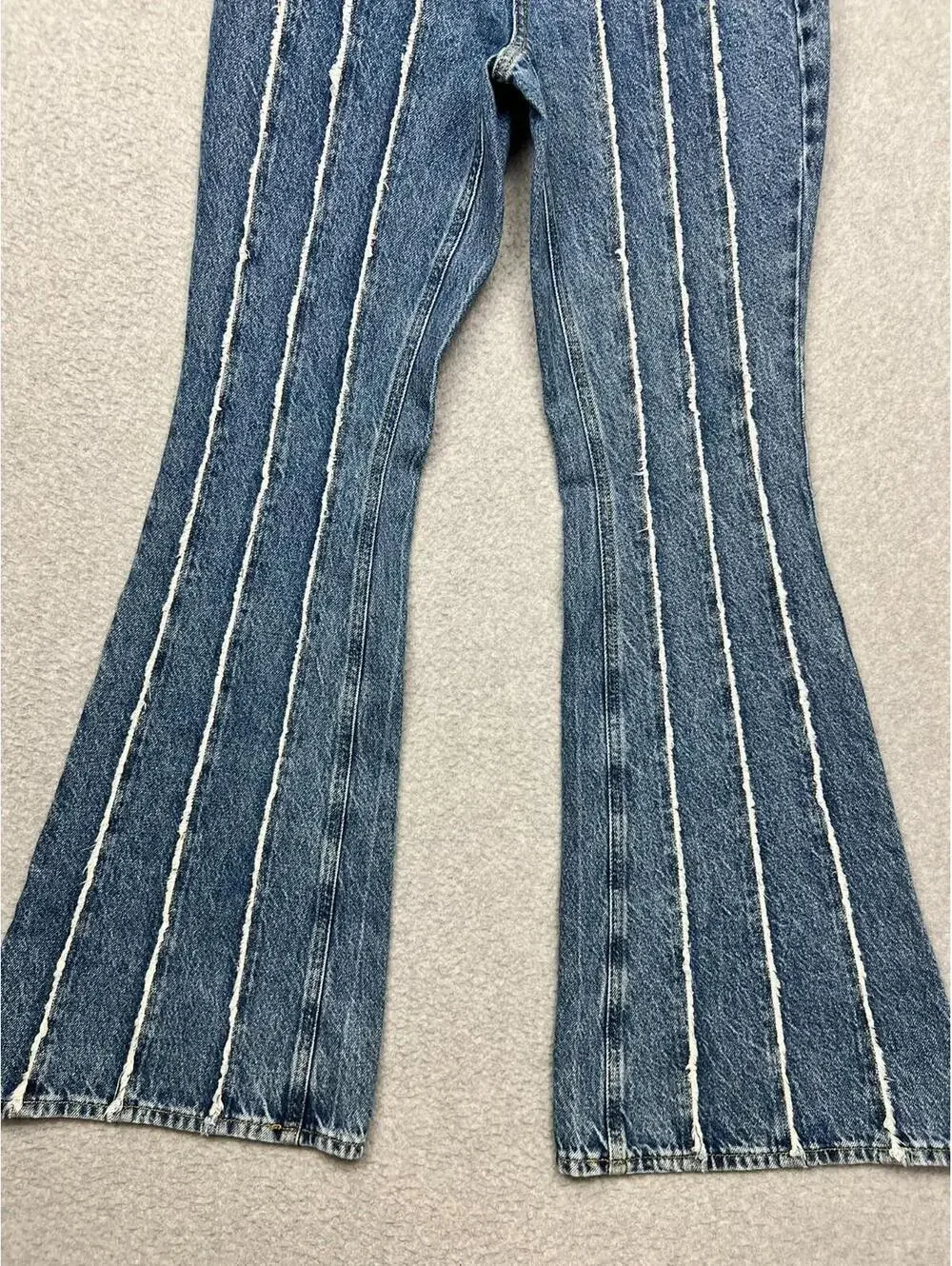 PacSun Frayed Stripe High Waisted Flare Jeans 25 Blue White Boho Retro Y2K Eco